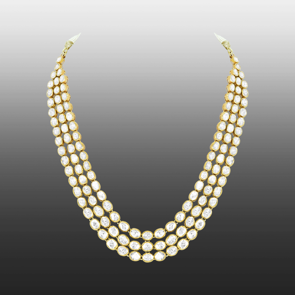 Triple-Row Polki Necklace for Grand Occasions